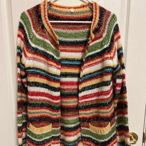 LIKE NEW! Women's Multicolored Striped Cardigan - SMALL - Picture 2 of 8